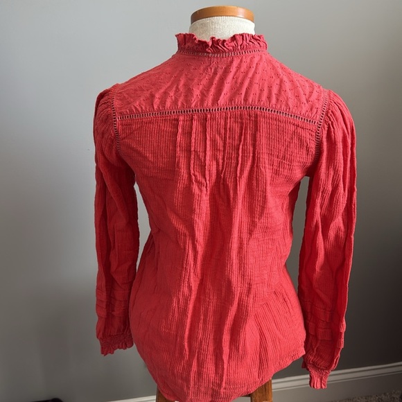 Faherty - Willa Top - Carmine Red - Button Up Blouse - Size X-Small - Picture 7 of 11